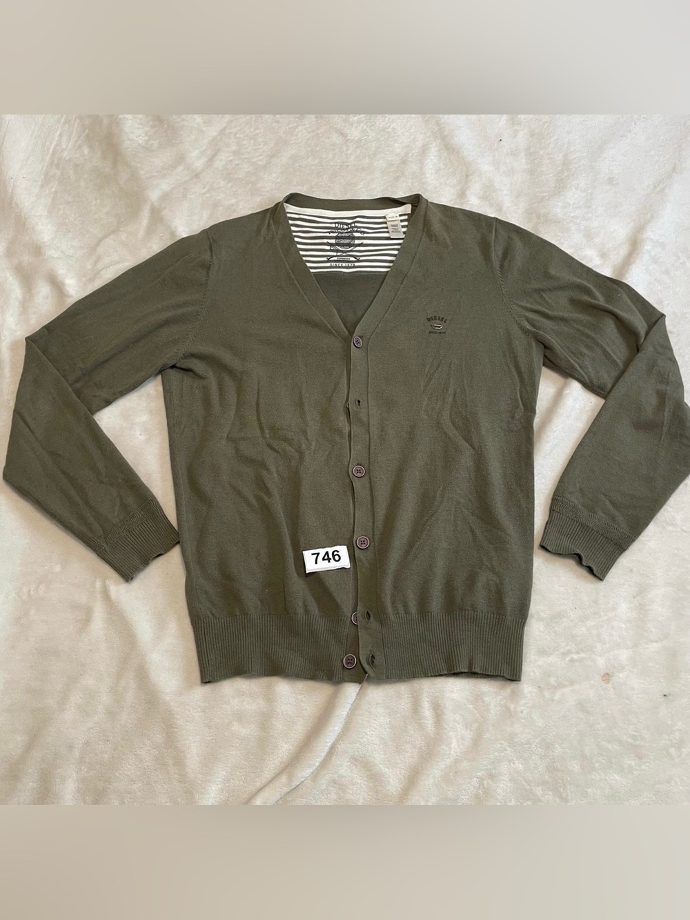 Diesel Olive Green Men's Button-Up V-Neck Cardigan